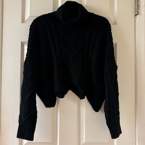 Black Cowl Neck Cable Knit Cropped Sweater